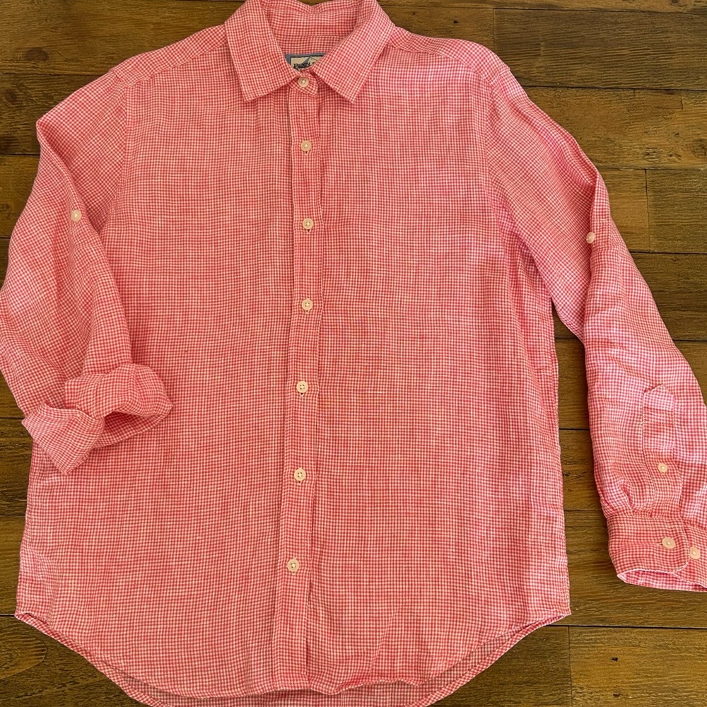 Pendleton Red Plaid Button Down Shirt 100% Linen - image 1